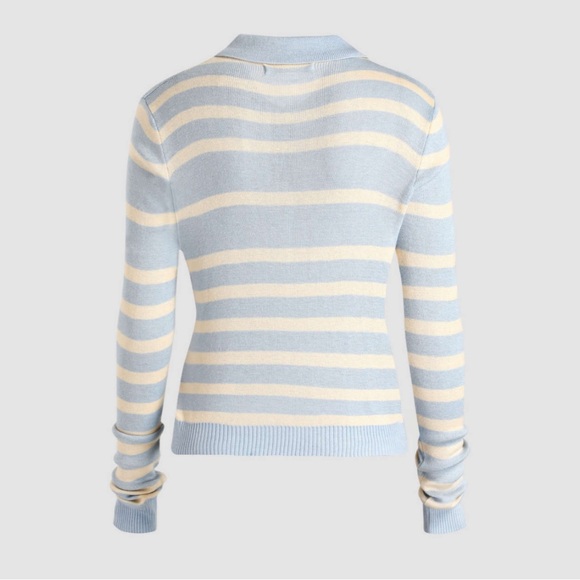 Cider Blue Cream Stripe Collar Long Sleeve Sweater Top - Picture 3 of 9